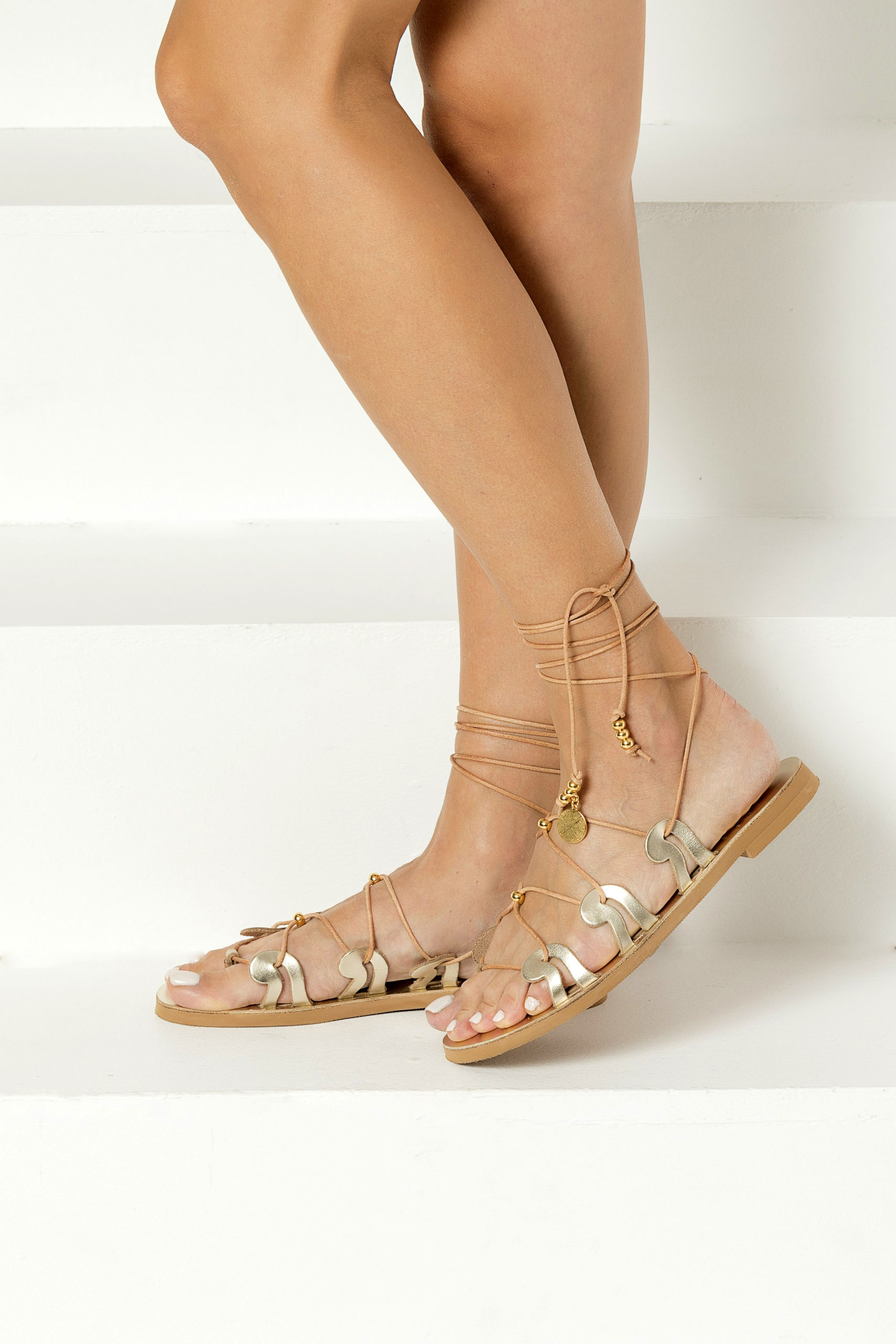 Gold Lace Up Sandals, 