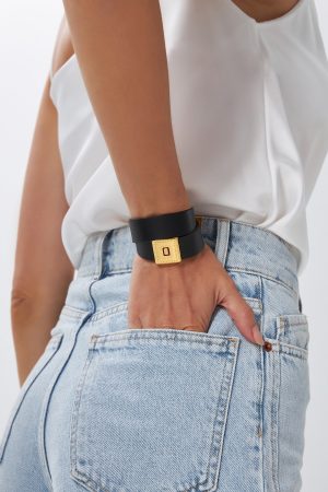Black Leather Bracelet for Women