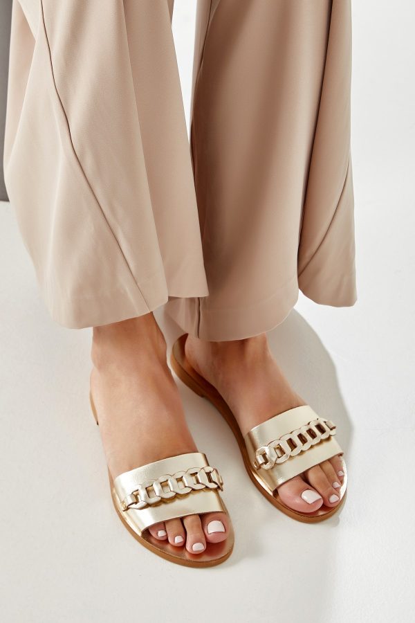 Gold Leather Flats Women