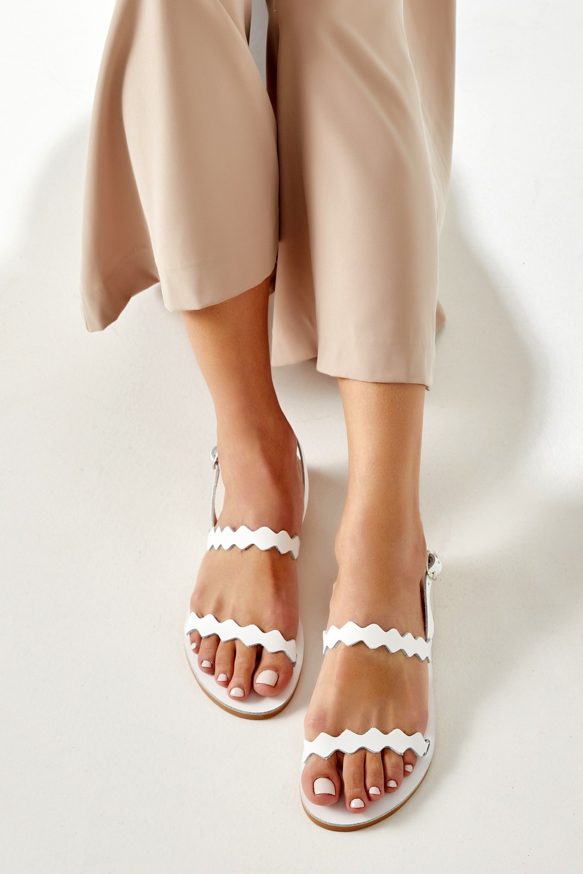 Leather Flat Sandals White