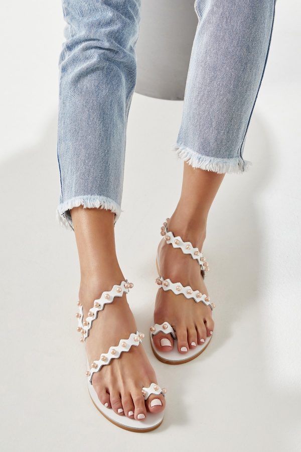 White Faux Pearl Sandals
