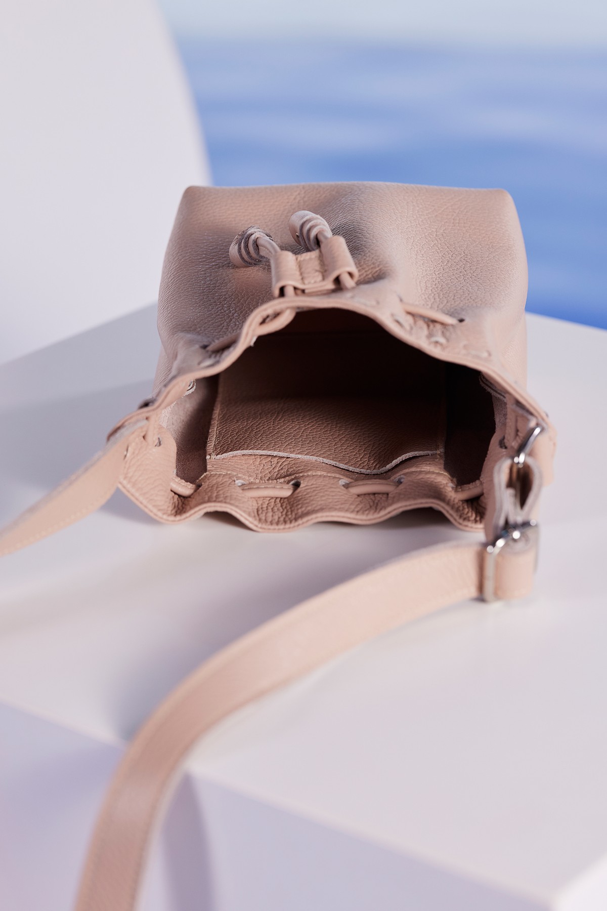leather bucket with shoulder strap