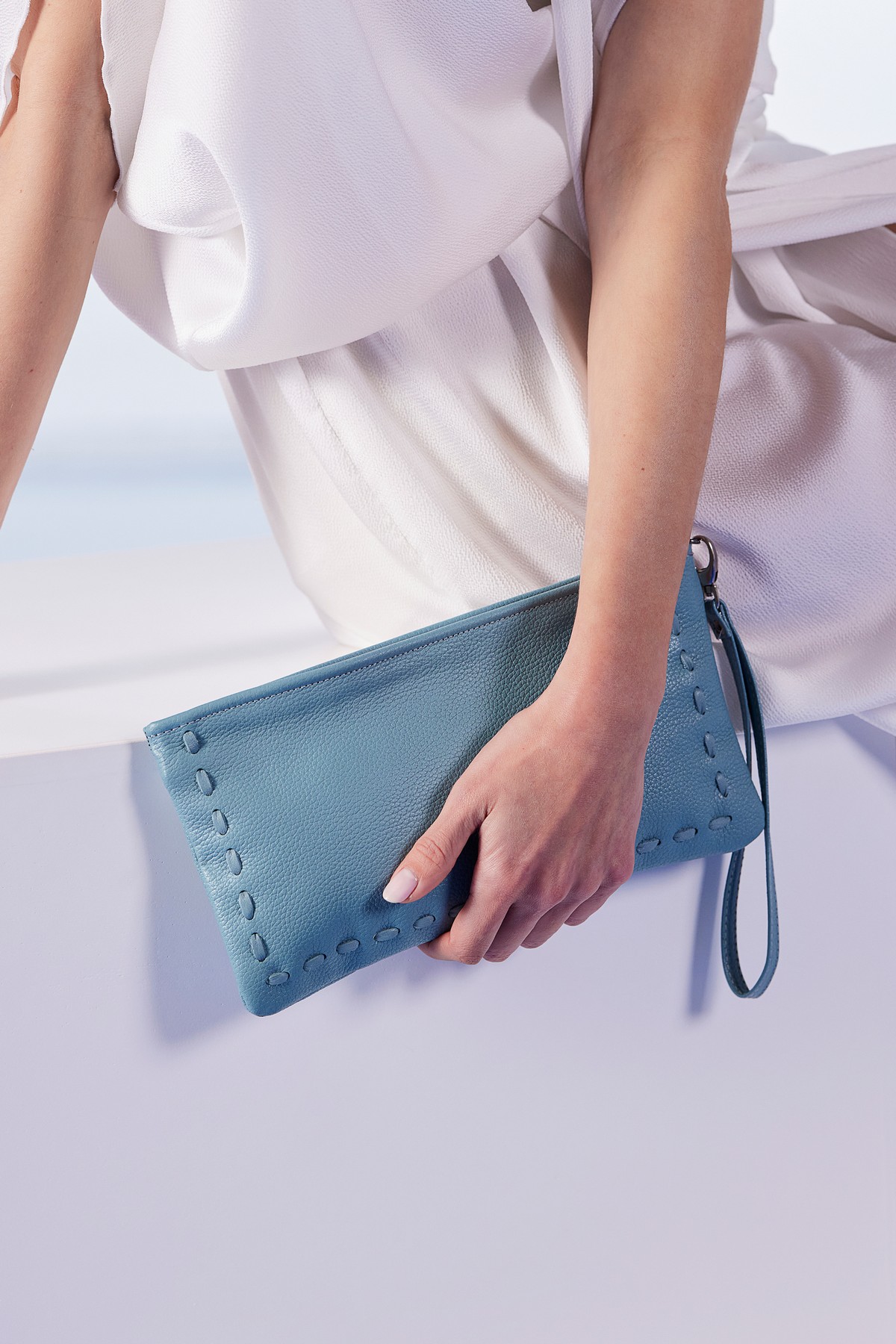 leather clutch blue