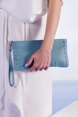 blue clutch purse