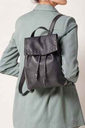 leather backpack women black