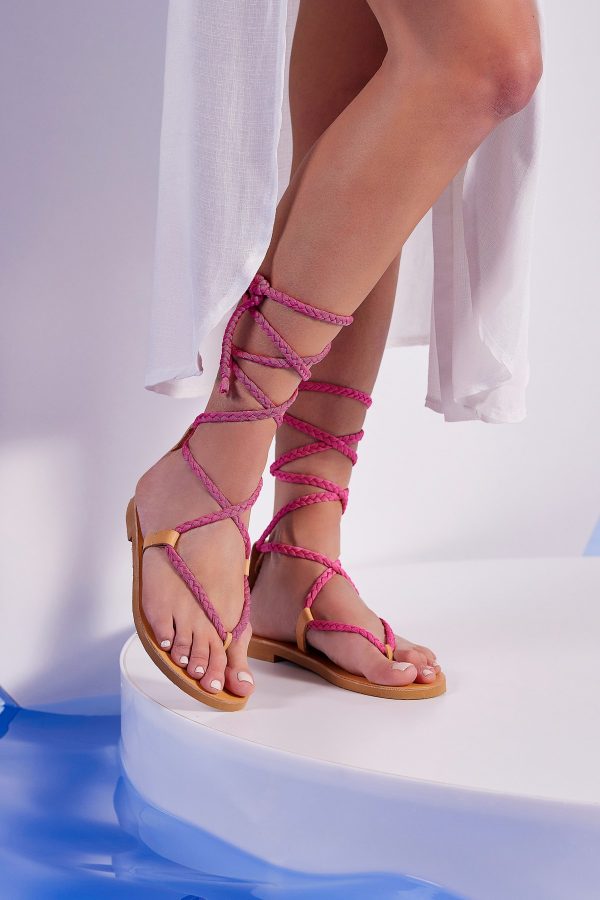 fuchsia ankle wrap sandals
