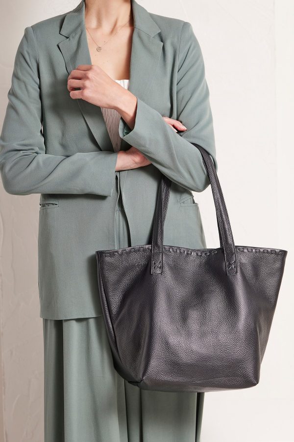 leather shopper bag black