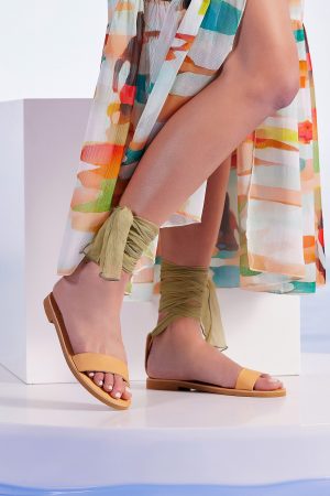 sandals with ribbon ankle wrap