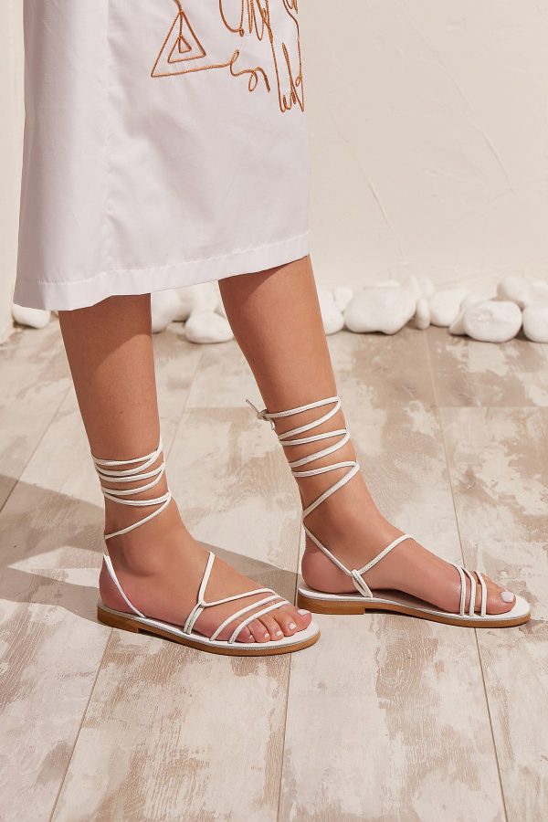 white leather sandals flat