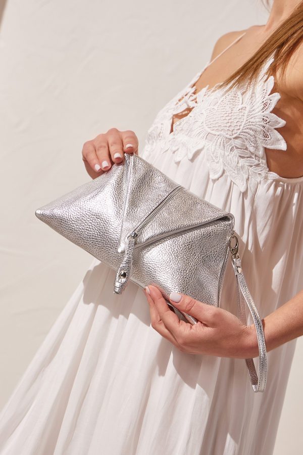 silver leather evening bag