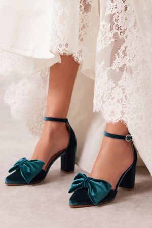 green wedding bow shoes