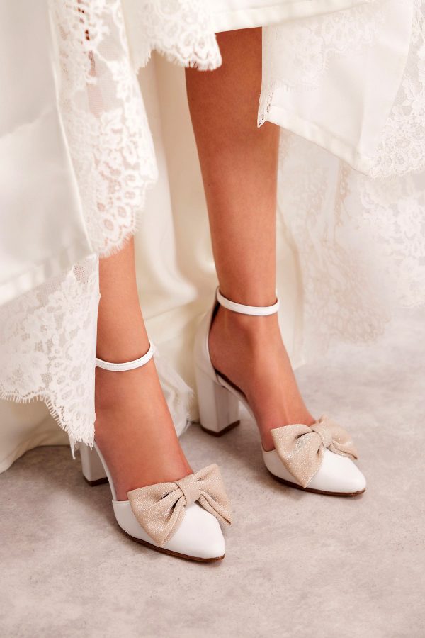 white bridal shoes with ankle strap