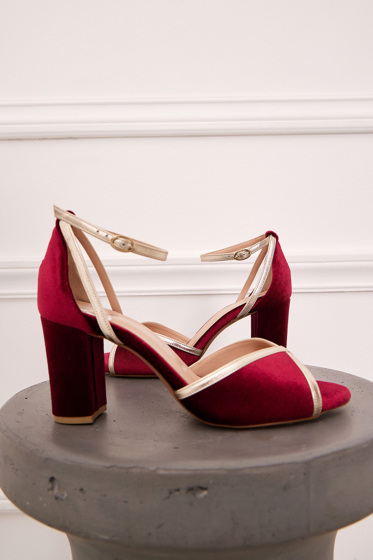 red evening sandals block heels