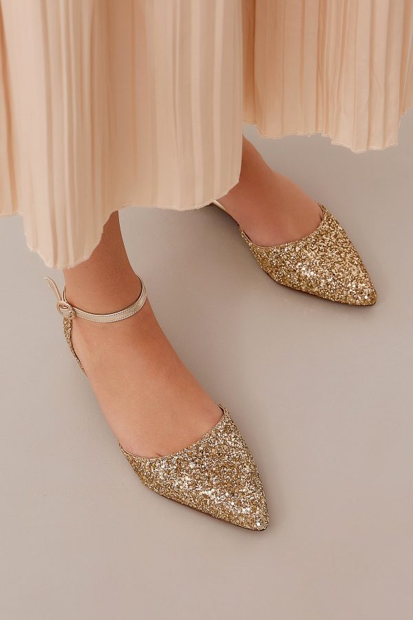 gold ballerina shoes with ankle strap