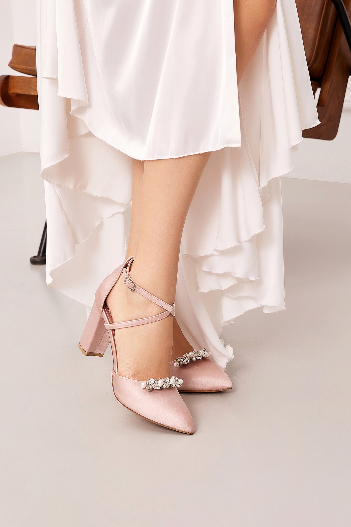 wedding block heels rhinestone