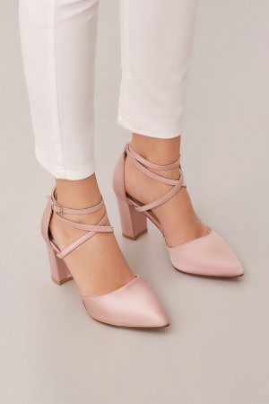 blush block heel pumps with ankle strap