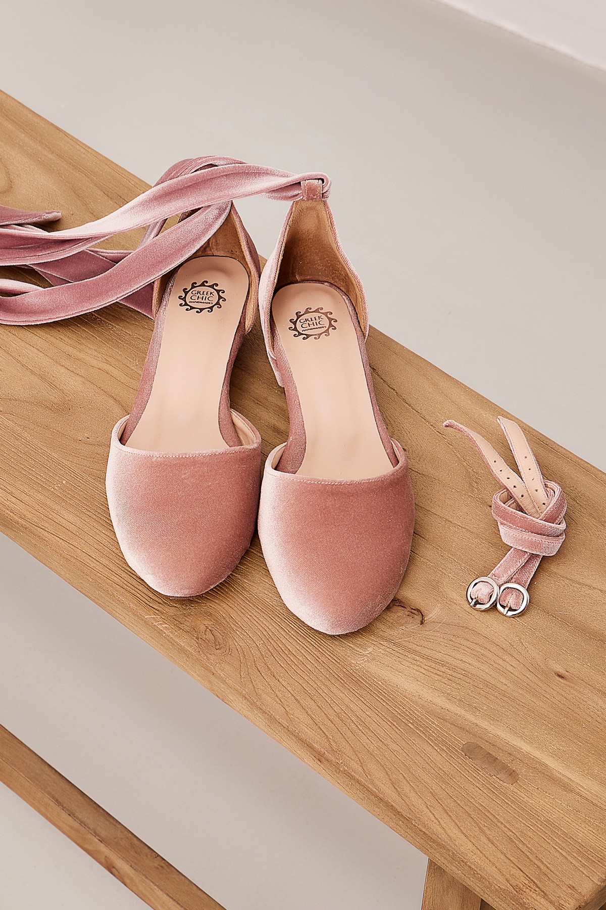 ballet flats with ties and ankle strap