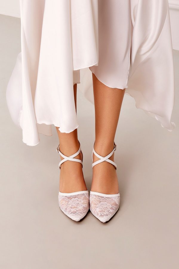 lace bridal heels with ankle strap