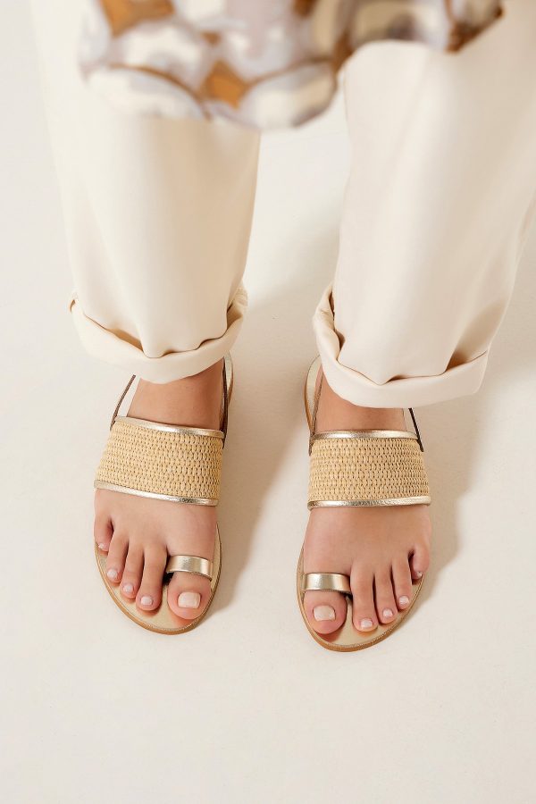 ankle strap gold flat sandals