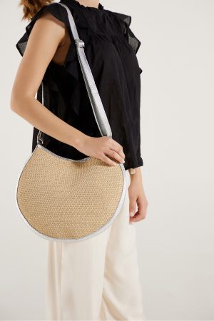 Summer straw bag with leather