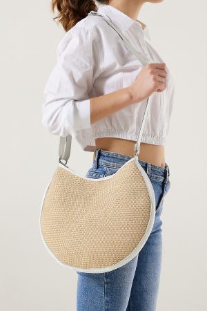 White leather straw bag