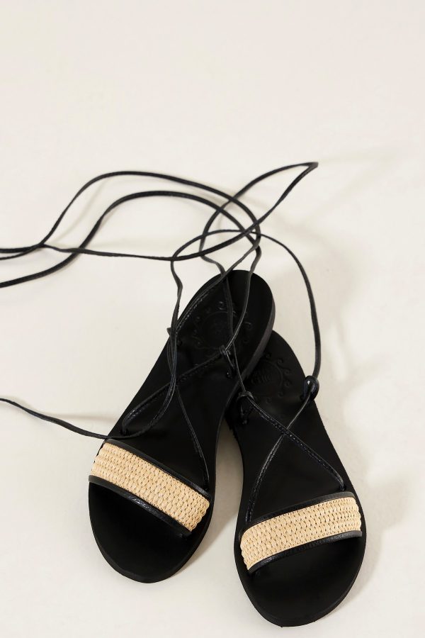 Black lace up sandals flat