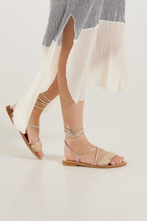 Gold strappy sandals flat