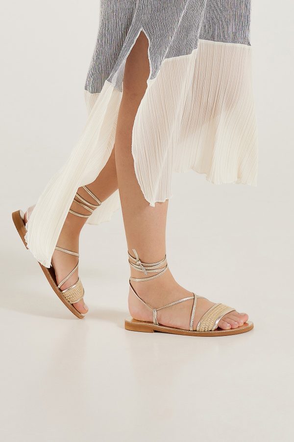 Gold strappy sandals flat