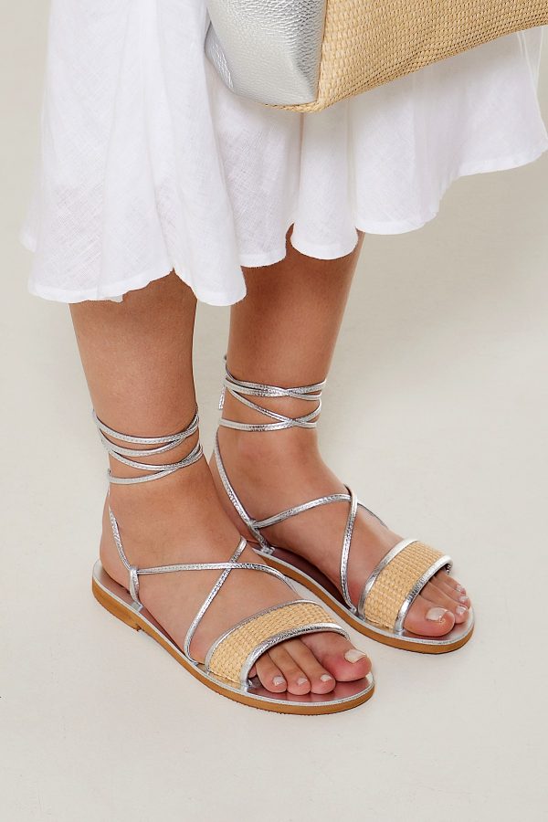 Silver lace up sandals