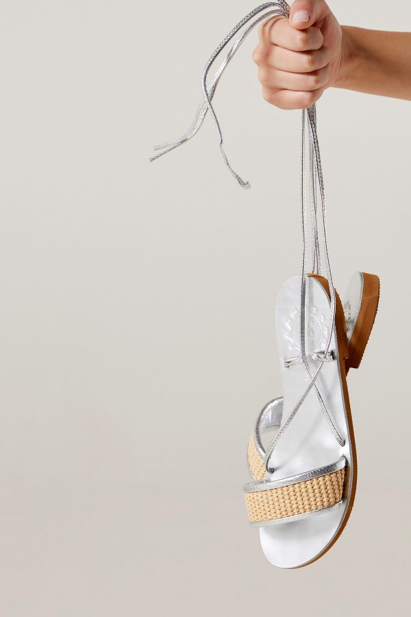 Silver leather flat sandals with straps