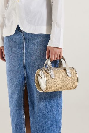 Cylinder bag leather and straw
